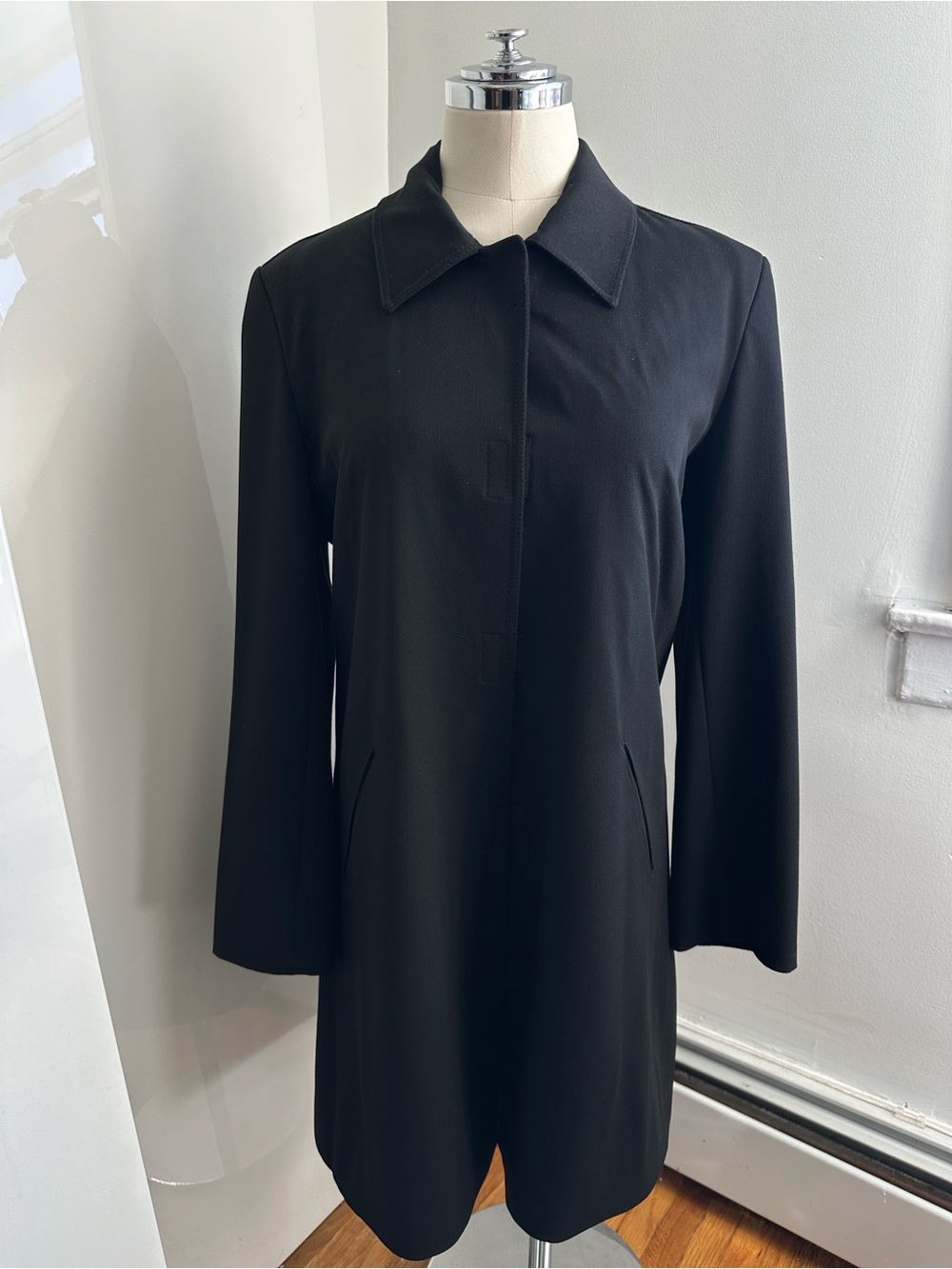 Vertigo 90s Minimalist Black Longline Jacket Quiet Luxury Mod Minimal Coat